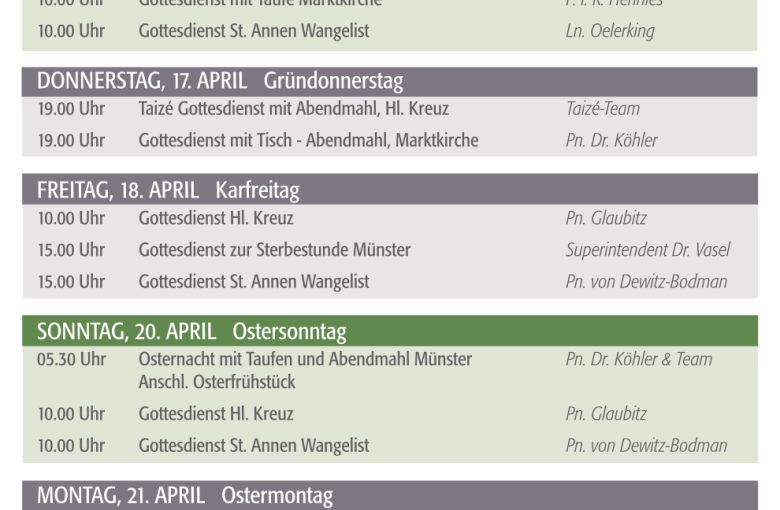 Gottesdienste rum um Ostern 2025